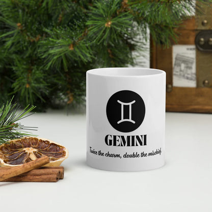 Gemini Zodiac Sign Astrology White Glossy Mug