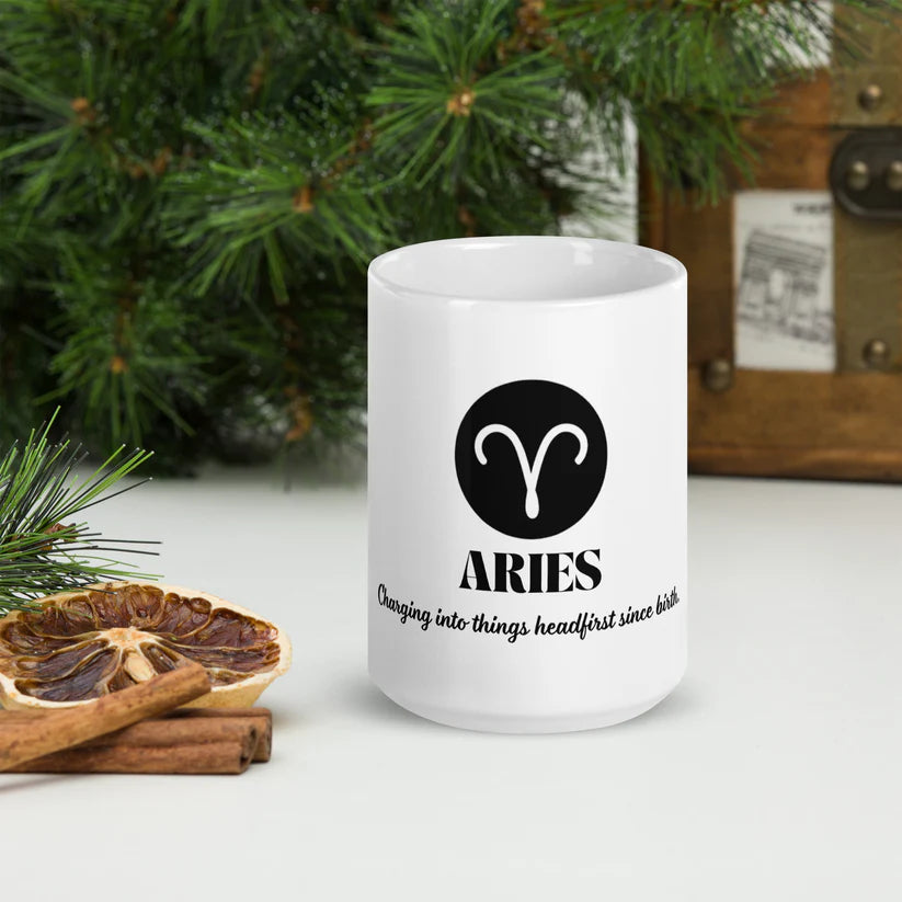 Aries Zodiac Sign Astrology White Glossy Mug