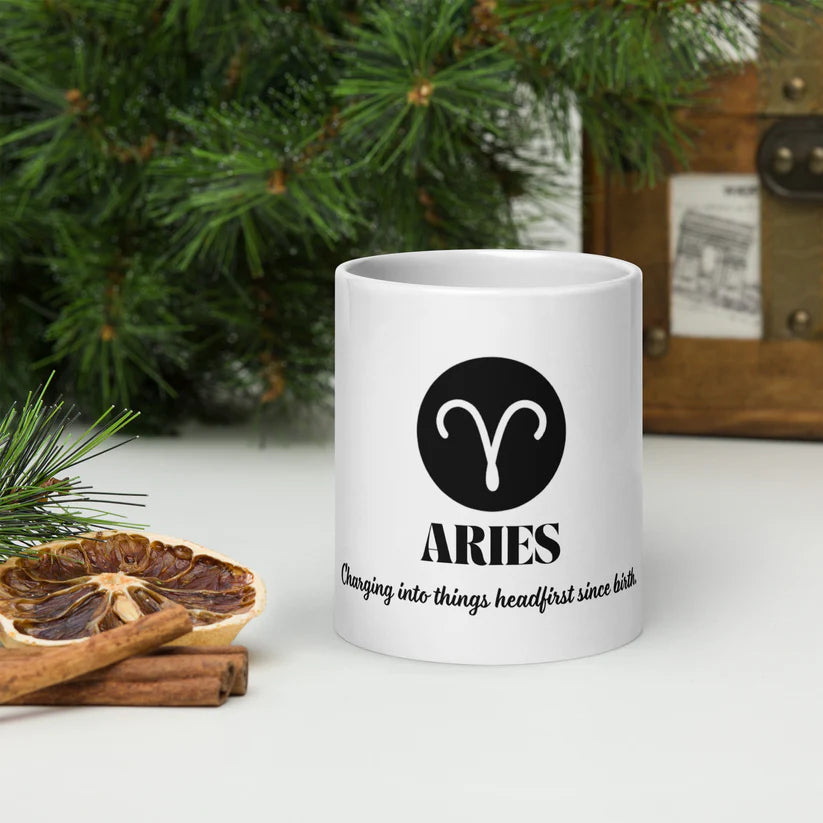 Aries Zodiac Sign Astrology White Glossy Mug